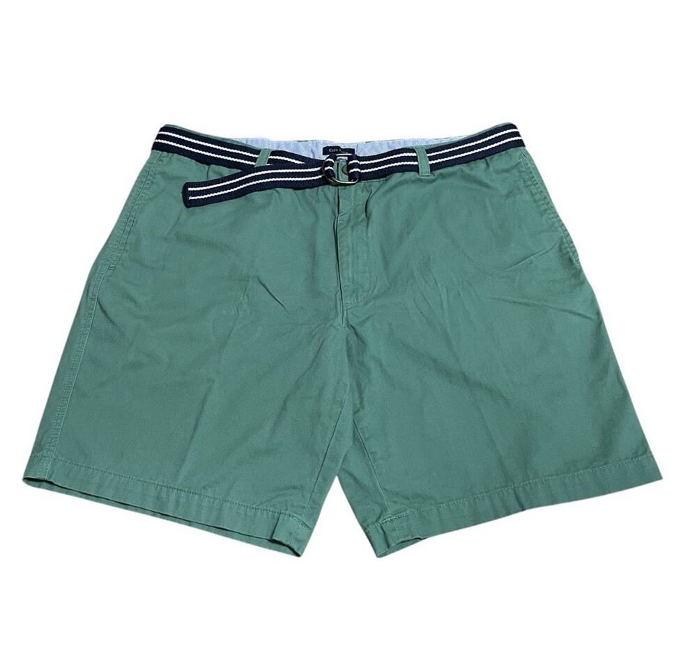 Club Room Men's Green Chino Shorts Size 42 w/ Navy White Striped Belt Cotton